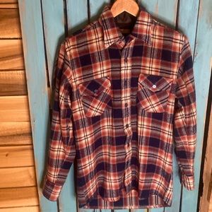 VIP plaid flannel shirt size small red white and blue acrylic